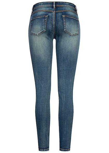 Seventyseven Lifestyle Damen Skinny Jeans Hose 5-Pockets Destroy Look blau denim