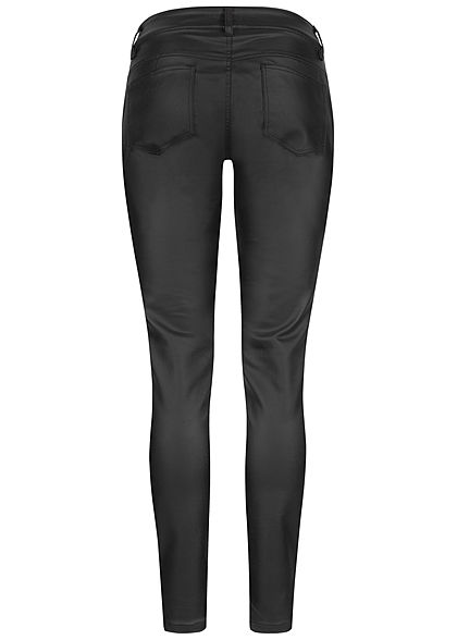 Seventyseven Lifestyle Damen Skinny Kunstleder Hose Regular Waist 5-Pockets coated schwarz