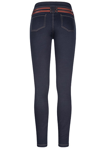 Seventyseven Lifestyle Damen Skinny Jeans Hose 5-Pockets Gürtel dunkel blau denim