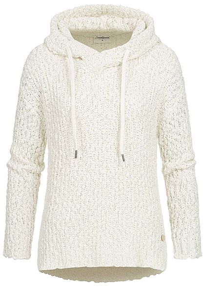 Seventyseven Lifestyle Damen Grobstrickpullover mit Kapuze cream off weiss