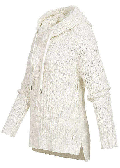 Seventyseven Lifestyle Damen Grobstrickpullover mit Kapuze cream off weiss