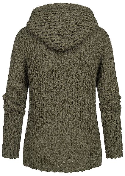 Seventyseven Lifestyle Damen Grobstrickpullover mit Kapuze dusty oliv grün