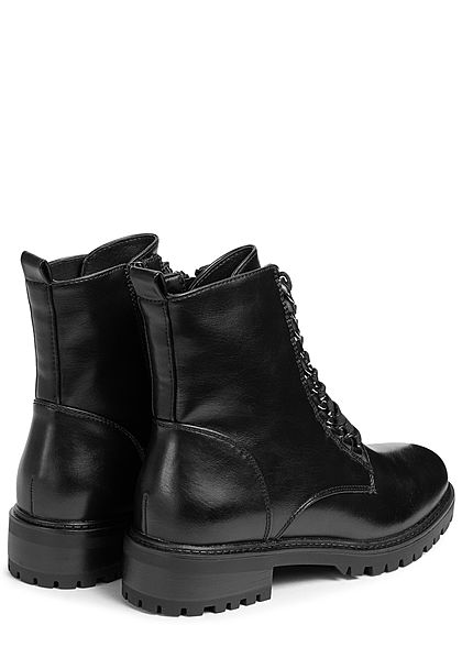 Seventyseven Lifestyle Damen Schuh Kunstleder Boots Schnrhalbstiefel schwarz