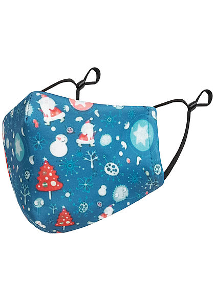 Hailys Damen Fashion Maske Mund-Nasen Behelfsmaske Weihnachts Print blau rot