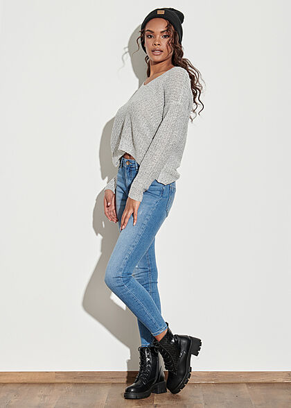 JDY by ONLY Dames NOOS Oversized V-Neck Sweater cloud lichtgrijs