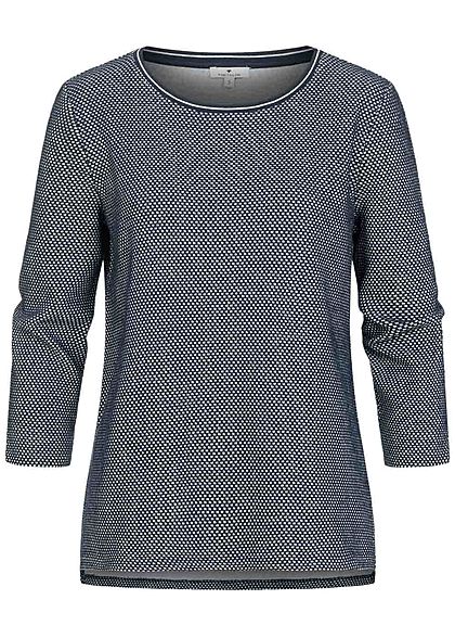 Tom Tailor Damen 3/4 Arm Struktur Shirt Pullover Punkte Muster navy blau weiss