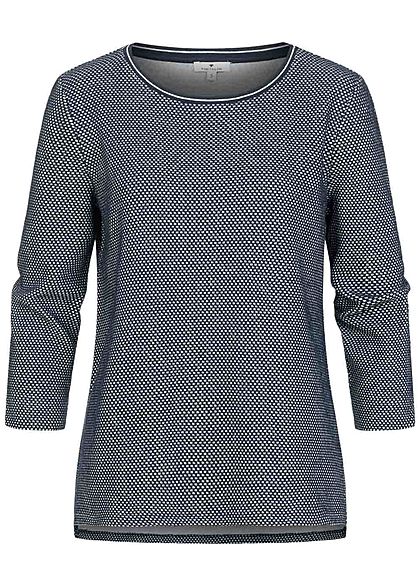 Tom Tailor Damen 3/4 Arm Struktur Top Pullover Punkte Muster navy blau weiss