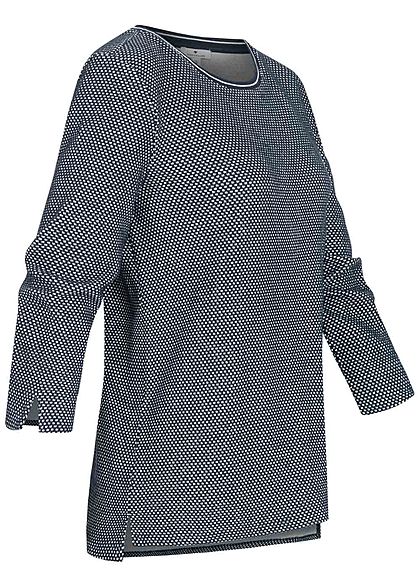 Tom Tailor Damen 3/4 Arm Struktur Shirt Pullover Punkte Muster navy blau weiss