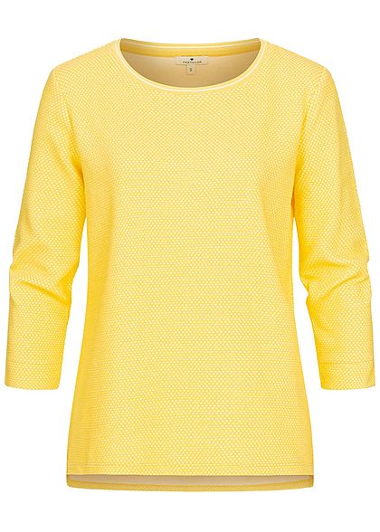 Tom Tailor Damen 3/4 Arm Struktur Shirt Pullover Punkte Muster gelb weiss