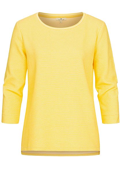 Tom Tailor Damen 3/4 Arm Struktur Top Pullover Punkte Muster gelb weiss - Art.-Nr.: 20120446