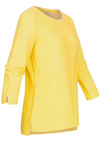 Tom Tailor Damen 3/4 Arm Struktur Shirt Pullover Punkte Muster gelb weiss