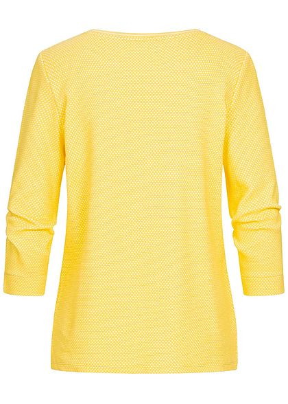 Tom Tailor Damen 3/4 Arm Struktur Shirt Pullover Punkte Muster gelb weiss