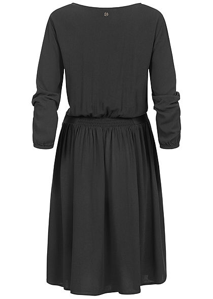 Tom Tailor Damen V-Neck Mini 3/4 Arm Krepp Kleid mit Spitzendetails tief schwarz