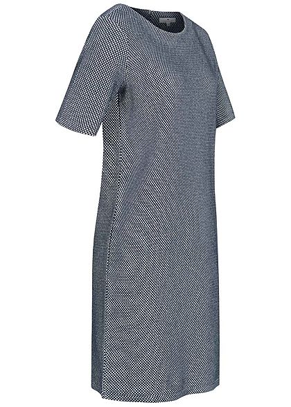 Tom Tailor Damen 1/2 Arm Struktur Mini Kleid Punkte Muster Zipper navy blau weiss