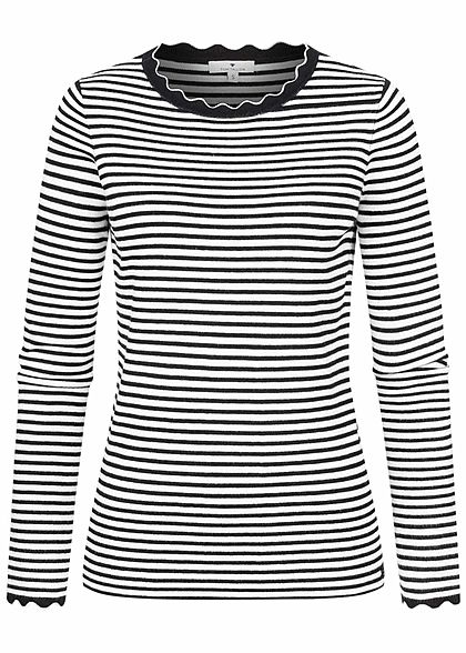 Tom Tailor Damen Ribbed Sweater Pullover Streifen Muster schwarz weiss