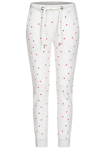 Eight2Nine Damen Sweatpants Stoffhose 4-Pockets Punkte & Herzen Rippbndchen hell grau - Art.-Nr.: 20120492