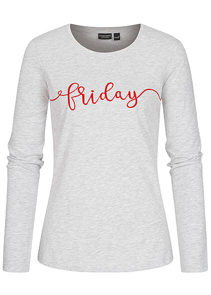 Eight2Nine Damen Longsleeve Pullover Friday Print hell grau melange - Art.-Nr.: 20120499