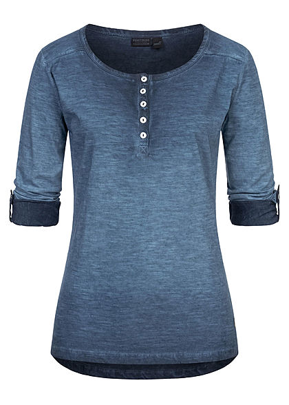 Eight2Nine Dames Turn-Up Longsleeve met knoopsluiting stormy blauw