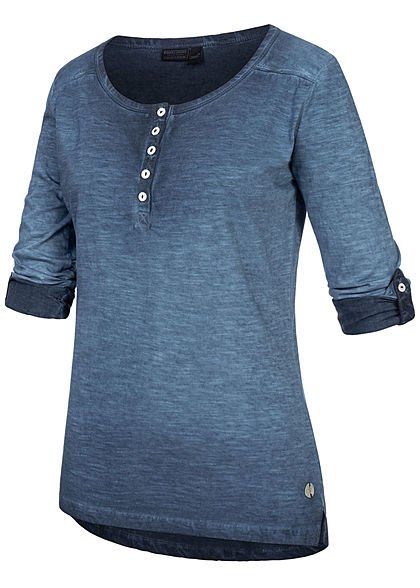 Eight2Nine Dames Turn-Up Longsleeve met knoopsluiting stormy blauw