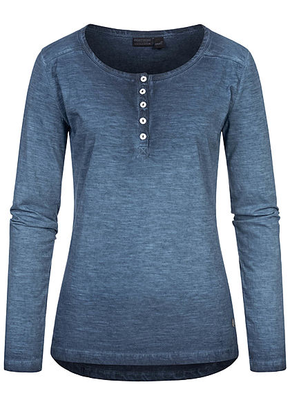 Eight2Nine Dames Turn-Up Longsleeve met knoopsluiting stormy blauw