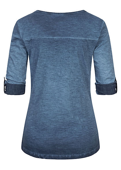 Eight2Nine Dames Turn-Up Longsleeve met knoopsluiting stormy blauw
