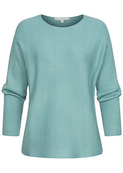 Tom Tailor Damen Ribbed Fledermausarm Pullover mineral stone blau