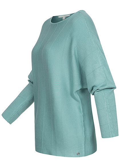 Tom Tailor Damen Ribbed Fledermausarm Pullover mineral stone blau