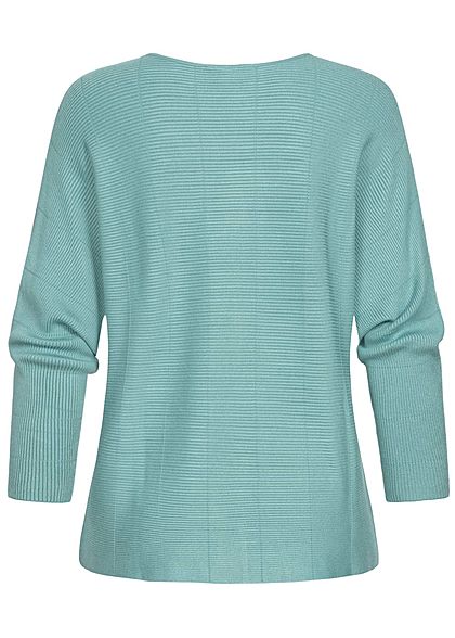 Tom Tailor Damen Ribbed Fledermausarm Pullover mineral stone blau
