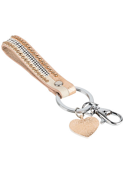 Hailys Damen Fashion Keyring Schlüsselanhänger Deko Nieten Strass Herz rose beige gold