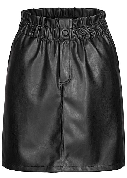 Noisy May Dames NOOS Paperbag Kunstlederen Mini Rok High-Waist zwart