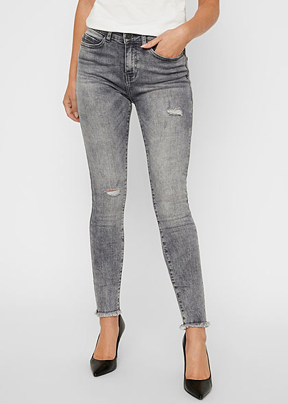 Noisy May Dames NOOS Ankle Skinny Jeans Broek 5-Pockets Destroy Look grijs