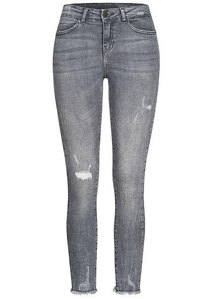 Noisy May Dames NOOS Ankle Skinny Jeans Broek 5-Pockets Destroy Look grijs