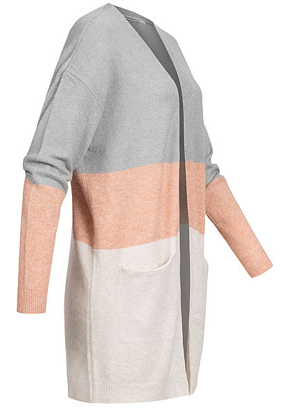 Seventyseven Lifestyle Dames Colorblock Cardigan Strepen 2-Pockets grijs roze beige