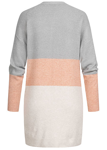 Seventyseven Lifestyle Dames Colorblock Cardigan Strepen 2-Pockets grijs roze beige