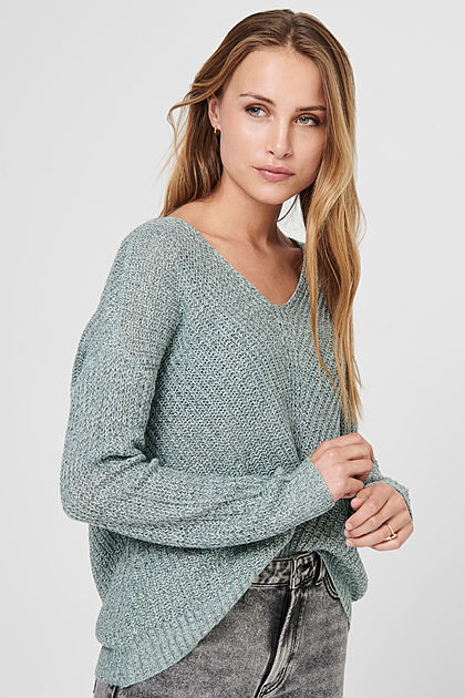 JDY by ONLY Dames NOOS V-Hals Gebreide Trui abyss blauw groen