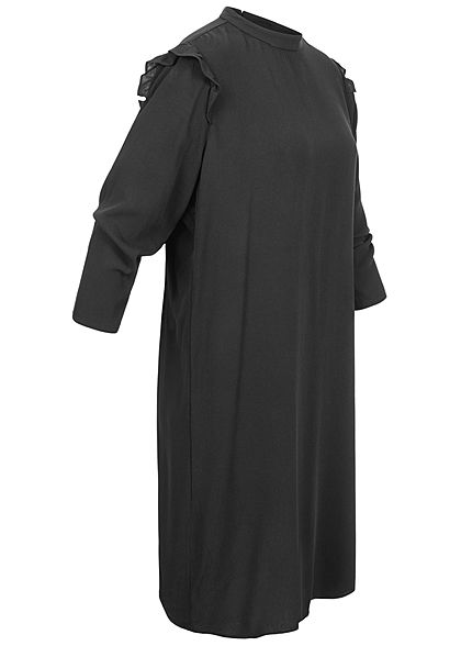 Tom Tailor Damen 3/4-Arm Mini Kleid Volantrmel schwarz