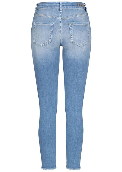 ONLY Damen Ankle Skinny Jeans Hose 5-Pockets Crash Optik Fransen hell blau denim