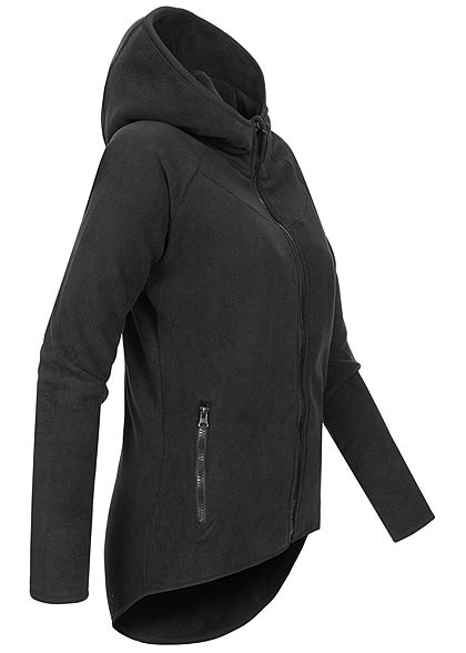 Urban Classics Dames Polar Fleece Zip Hoodie 2-Pockets zwart