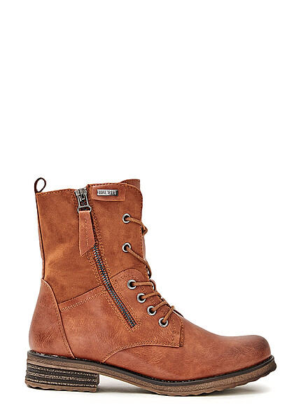 Seventyseven Lifestyle Dames Schoen Kunstleer Worker Boots Zipper aan de zijkant camel bruin
