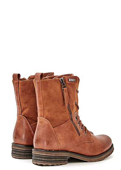 Seventyseven Lifestyle Dames Schoen Kunstleer Worker Boots Zipper aan de zijkant camel bruin
