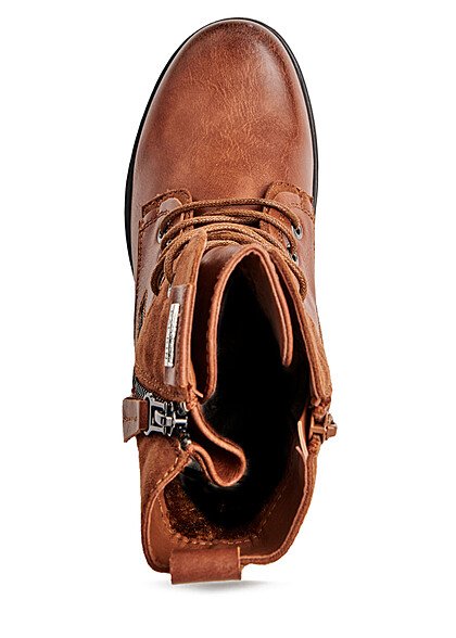 Seventyseven Lifestyle Dames Schoen Kunstleer Worker Boots Zipper aan de zijkant camel bruin