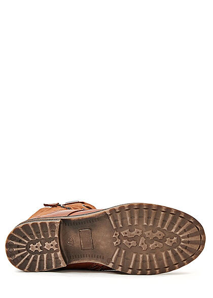 Seventyseven Lifestyle Dames Schoen Kunstleer Worker Boots Zipper aan de zijkant camel bruin