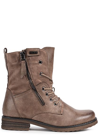 Seventyseven Lifestyle Dames Schoen Kunstleer Worker Boots Zipper aan de zijkant khaki bruin
