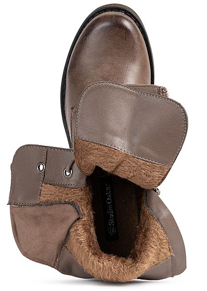 Seventyseven Lifestyle Dames Schoen Kunstleer Worker Boots Zipper aan de zijkant khaki bruin
