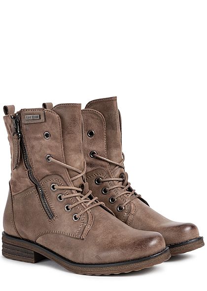 Seventyseven Lifestyle Dames Schoen Kunstleer Worker Boots Zipper aan de zijkant khaki bruin