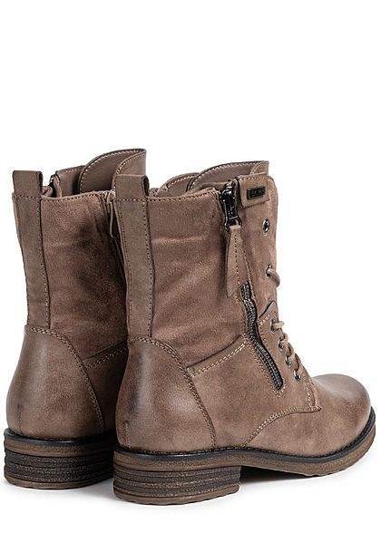 Seventyseven Lifestyle Dames Schoen Kunstleer Worker Boots Zipper aan de zijkant khaki bruin