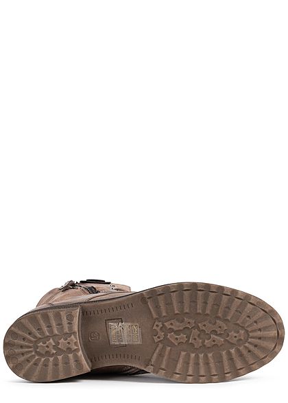 Seventyseven Lifestyle Dames Schoen Kunstleer Worker Boots Zipper aan de zijkant khaki bruin