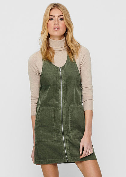 JDY by ONLY Damen Mini Cord Jeans Kleid mit Zipper vone 2-Pockets kalamata oliv grün