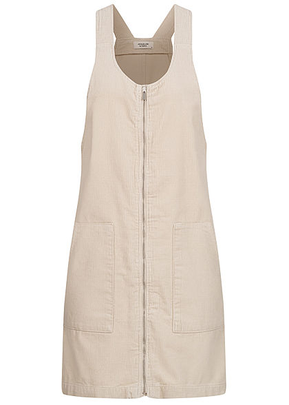JDY by ONLY Damen Mini Cord Jeans Kleid mit Zipper vone 2-Pockets silver birch beige
