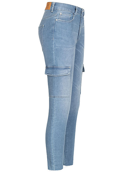JDY by ONLY Damen Cargo Ankle Skinny Jeans Hose High-Waist 6-Pockets hell blau denim